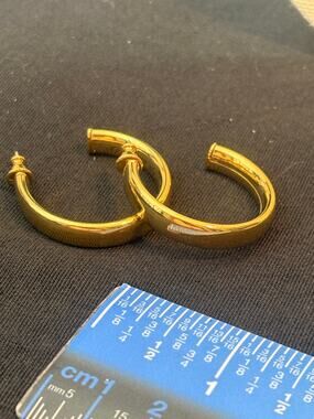 Vintage Monet Gold Tone Hoop Earrings Signed Classic Thick Hoops